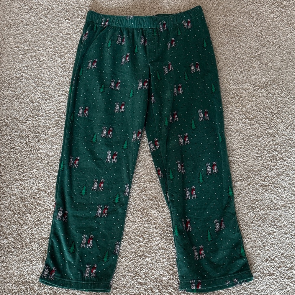 Mens Festive Pajama Pants with Dog and Tree pictures